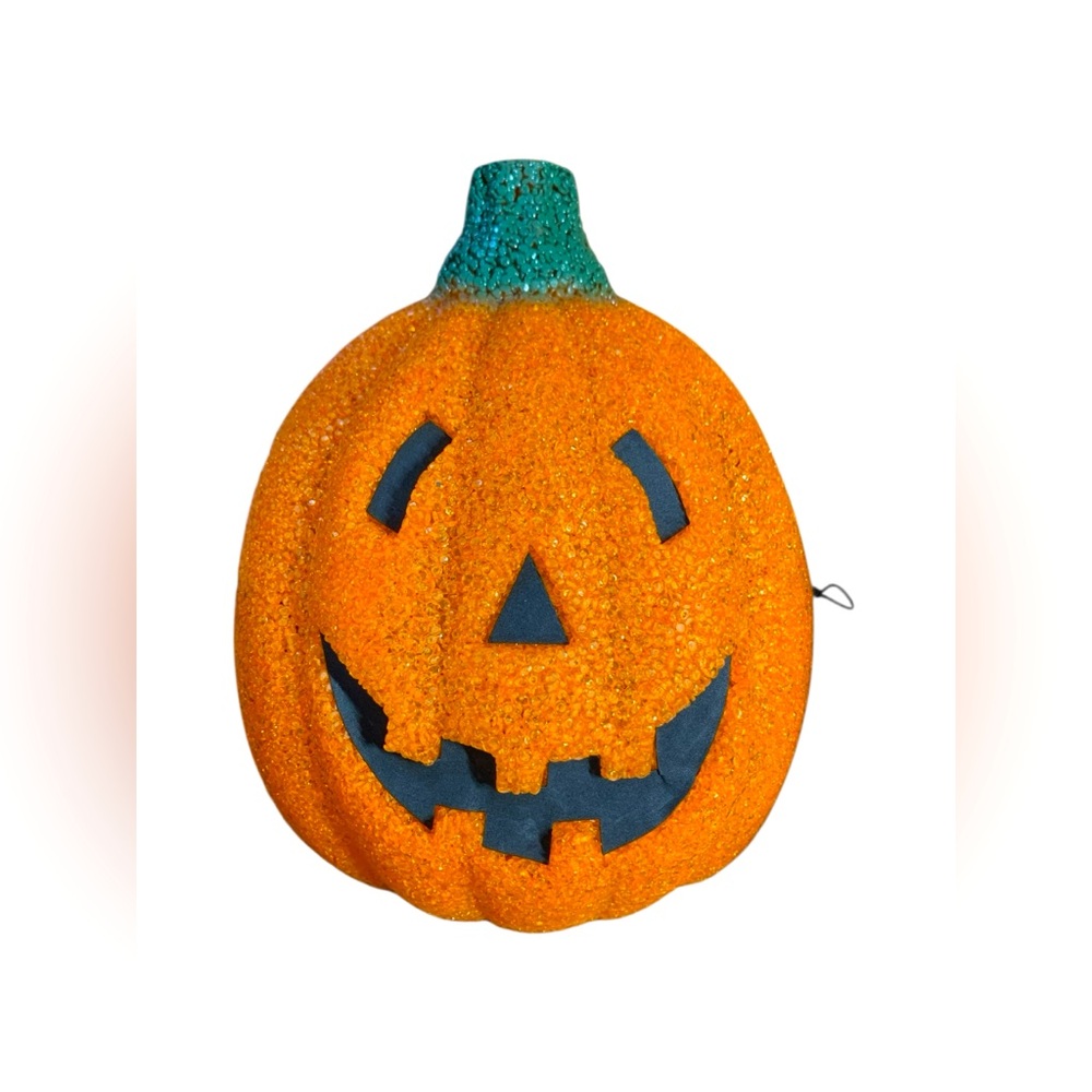 Vintage Halloween Pumpkin Melted Plastic Porch Light Mask